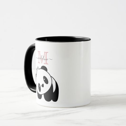 Mug Cuisine Blanc Noir Panda Moderne Rose Monogramme M (Devant gauche)