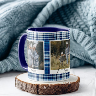 Mug Cuisine bleu et blanc en tissu plaid Photos de fam