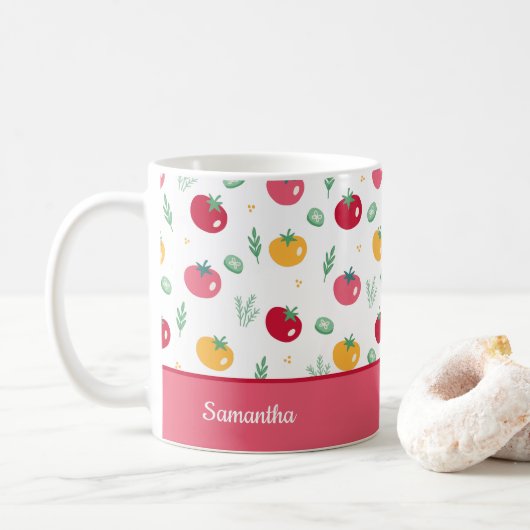 Mug Cuisine Motif de tomate rose rouge et jaune (Avec donut)