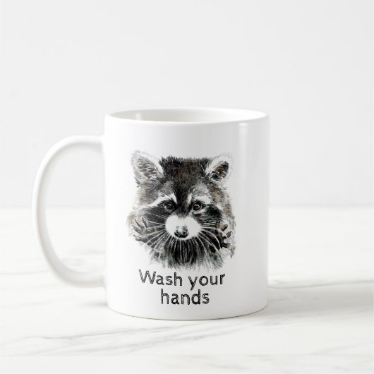 Mug Cuisine salle de bain Lavez vos mains Raccoon Anim (Gauche)