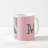 Mug Cuit Blanc Noir Chat Photo Monogramme Nom Rose (Devant droit)