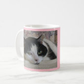 Mug Cuit Blanc Noir Chat Photo Monogramme Nom Rose (Devant gauche)