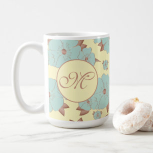 Mug Cuivre Pale Turquoise Floral sur Pastel jaune