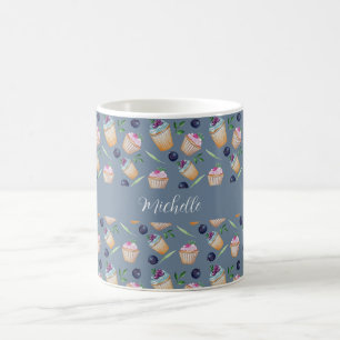 Mug Cupcakes Bleus Et Fruits Motif Aquarelle