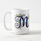 Mug Cursive M – Elegant Blue & Gold Monogram (Gauche)