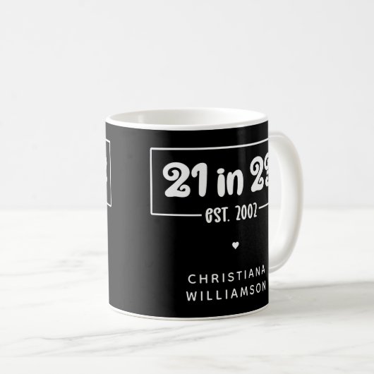 Mug Custom 21st Birthday Cadeau 21 en 23 Est 2002 (Devant droit)