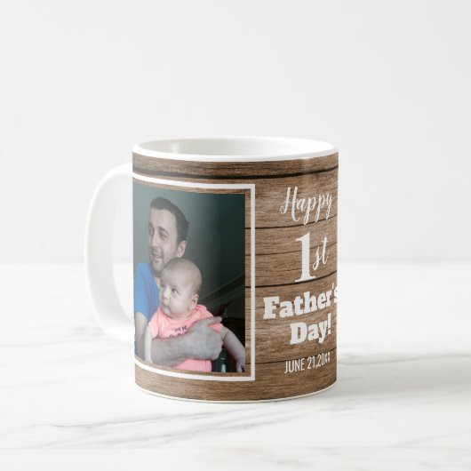 Mug Custom 2 Photo 1re Fête des pères Bois rustique (Devant gauche)