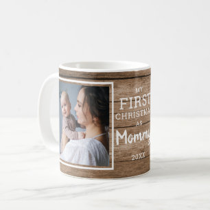 Mug Custom 2 Photo Maman Premier Noël Bois rustique