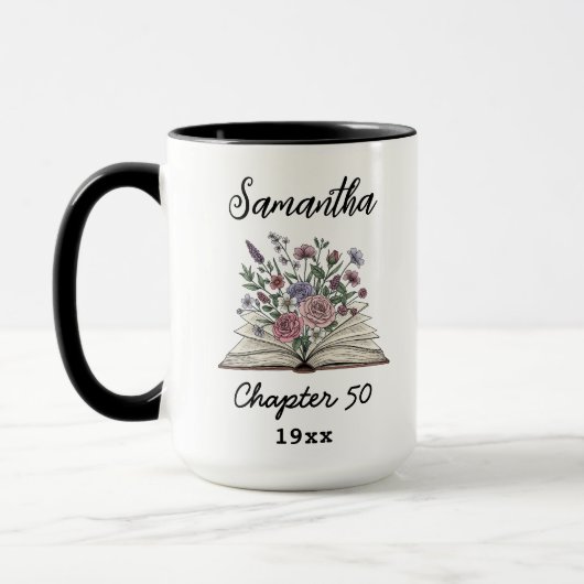 Mug Custom 50th Birthday Name - Chapter 50 Floral Book (Gauche)