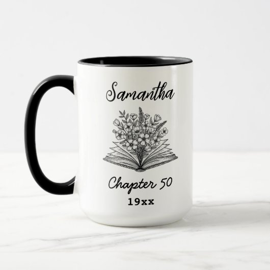 Mug Custom 50th Birthday Name - Chapter 50 Floral Book (Gauche)