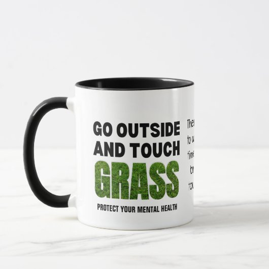 Mug Custom ALLER DEHORS TOUCH GRASS Funny Humour (Gauche)