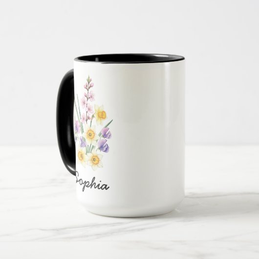 Mug Custom April Birth Flower - Personalized Name (Devant gauche)