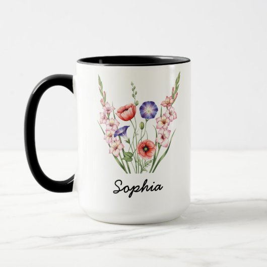 Mug Custom August Birth Flower - Personalized Name (Gauche)