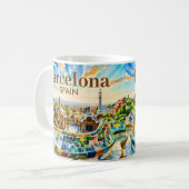 Mug Custom Barcelona Spain Watercolor Park Guell Retro (Devant gauche)