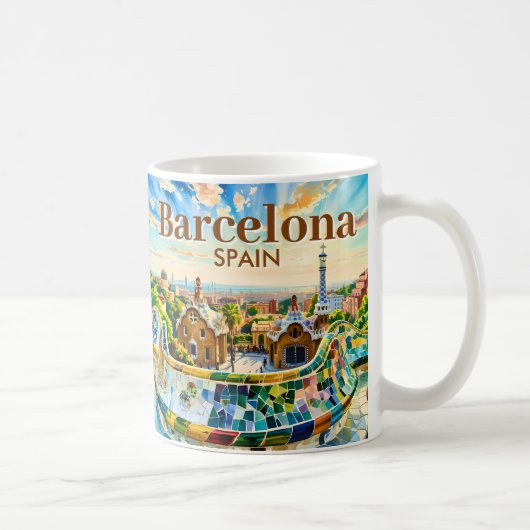Mug Custom Barcelona Spain Watercolor Park Guell Retro (Droite)