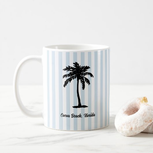 Mug Custom Beach Palm Tree Nautical Stripe (Avec donut)