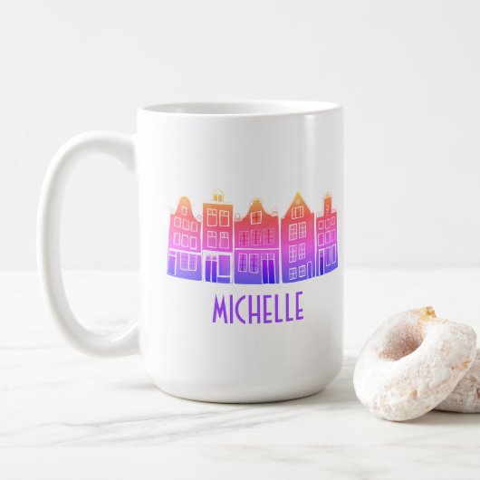 Mug CUSTOM Canal Houses Row Amsterdam Holland Dutch (Avec donut)