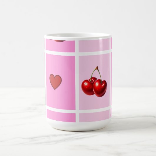 Mug Custom Cherry Heart Checkerboard Pattern (Centre)