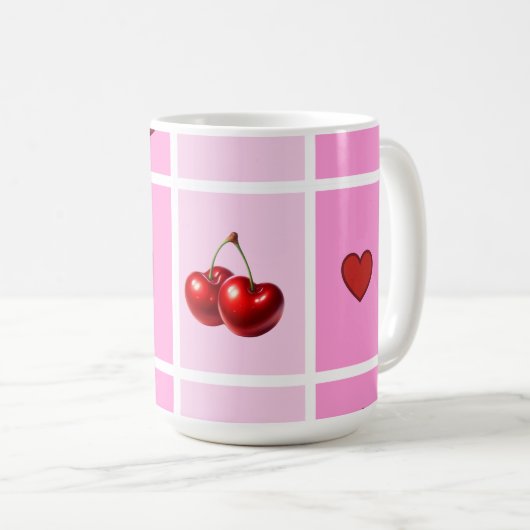 Mug Custom Cherry Heart Checkerboard Pattern (Devant droit)