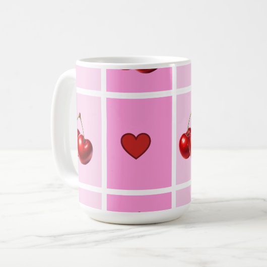 Mug Custom Cherry Heart Checkerboard Pattern (Devant gauche)