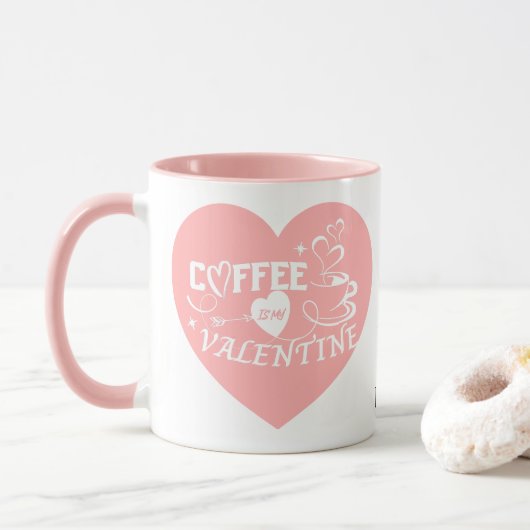 Mug Custom Coffee Lover Pink Heart Arrow Valentine (Avec donut)