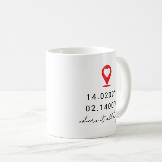 Mug Custom Coordinates Location Valentine's Day Gift (Devant droit)
