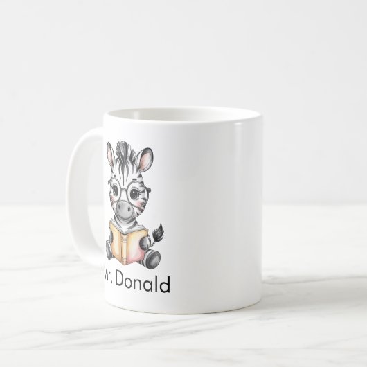 Mug Custom Cute Baby Zebra Reading a Book (Devant gauche)