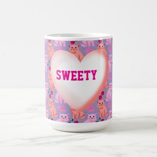 Mug Custom Cute Cat Cherry Floral Pattern (Centre)