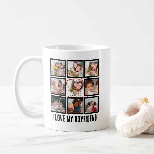 Mug Custom Cute I love my boyfriend 9 Collage photo (Avec donut)