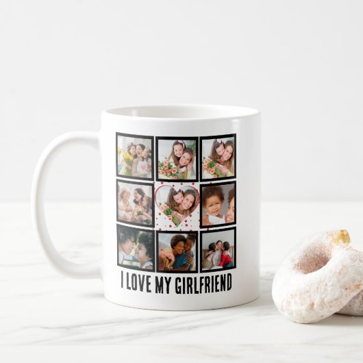 Mug Custom Cute J'aime ma petite amie 9 Photo collage (Avec donut)