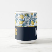Mug Custom Elegant Mediterranean Lemon Botanical Navy (Centre)