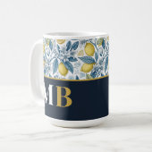 Mug Custom Elegant Mediterranean Lemon Botanical Navy (Devant gauche)