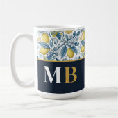 Mug Custom Elegant Mediterranean Lemon Botanical Navy (Gauche)