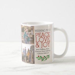 Mug Custom Elegant Peace Love Joie 3 Photo Noël