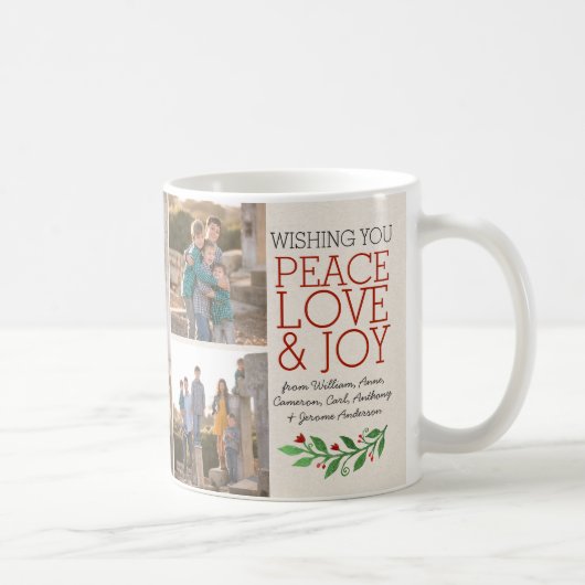 Mug Custom Elegant Peace Love Joie 3 Photo Noël (Droite)