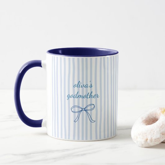 Mug Custom Godmother Blue Stripe Ceramic (Avec donut)