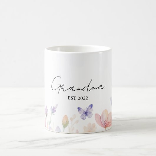 Mug Custom Grandma Est. Year -  Flower and Butterfly  (Centre)