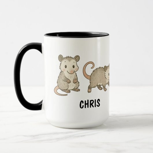 Mug Custom Hand Drawn Cute Opossum Coffee (Gauche)