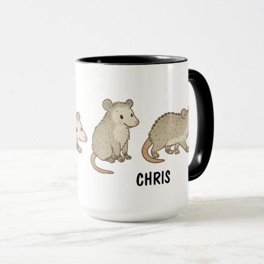Mug Custom Hand Drawn Cute Opossum Coffee (Devant droit)
