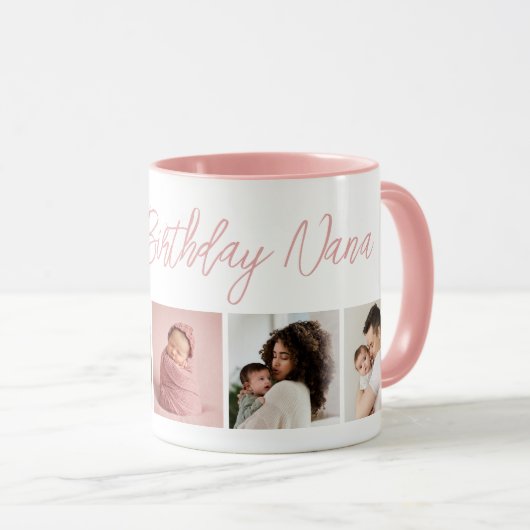 Mug Custom Happy Birthday Nana 5 Photo Collage Pink (Devant droit)