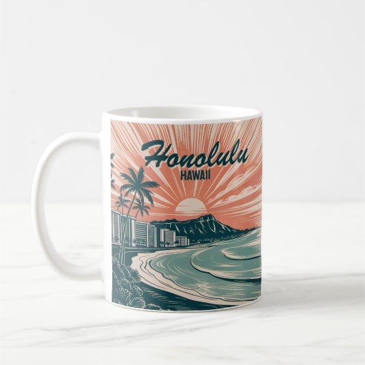 Mug Custom Hawaii Honolulu Waikiki Beach Retro Travel (Gauche)
