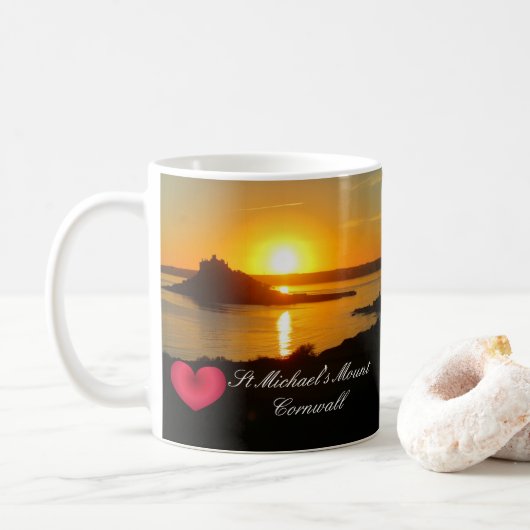 Mug Custom Heart St Michaels Mount Cornwall Sunset (Avec donut)