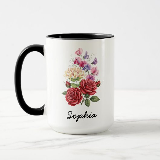 Mug Custom June Birth Flower - Personalized Name (Gauche)