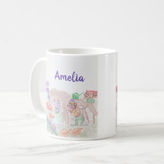 Mug Custom Kids Artwork, deux mignonnes souris, fleurs (Devant gauche)