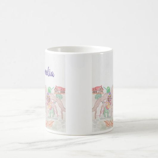 Mug Custom Kids Artwork, deux mignonnes souris, fleurs (Centre)