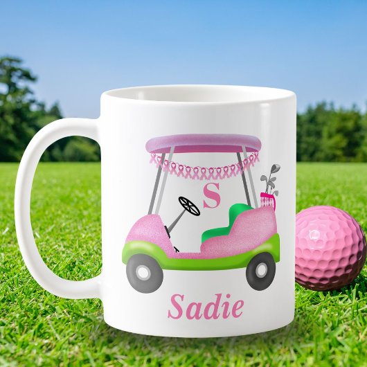 Mug Custom Lady Golf Cart Breast Cancer Monogram