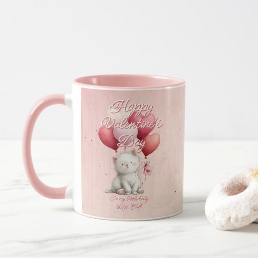 Mug Custom Message Cat Animal Valentines Day (Avec donut)