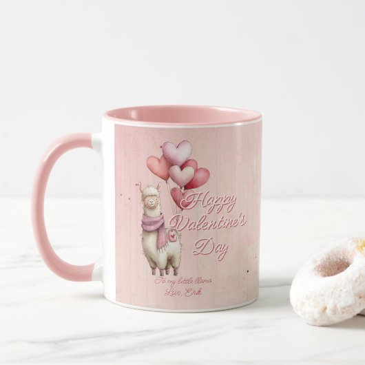 Mug Custom Message Llama Animal Valentine's Day (Avec donut)