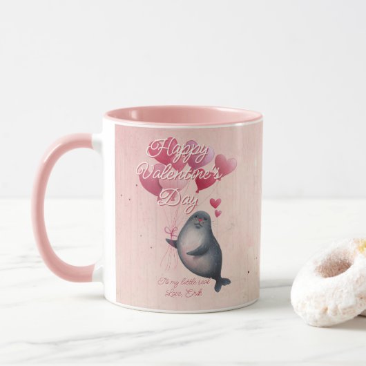 Mug Custom Message Seal Animal Valentine's Day (Avec donut)