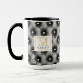 Mug Custom Modern Black Leather Name Initial (Gauche)